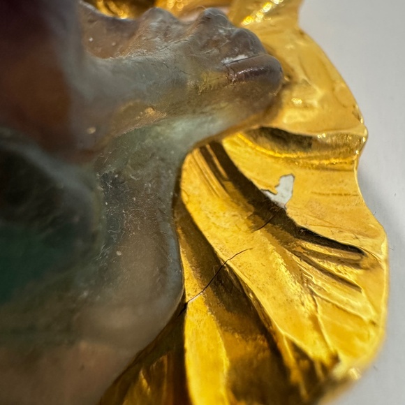 VTG Daum France Pate De Verre Purple Green Frog Gold Lily Pad Pendant - Picture 8 of 13